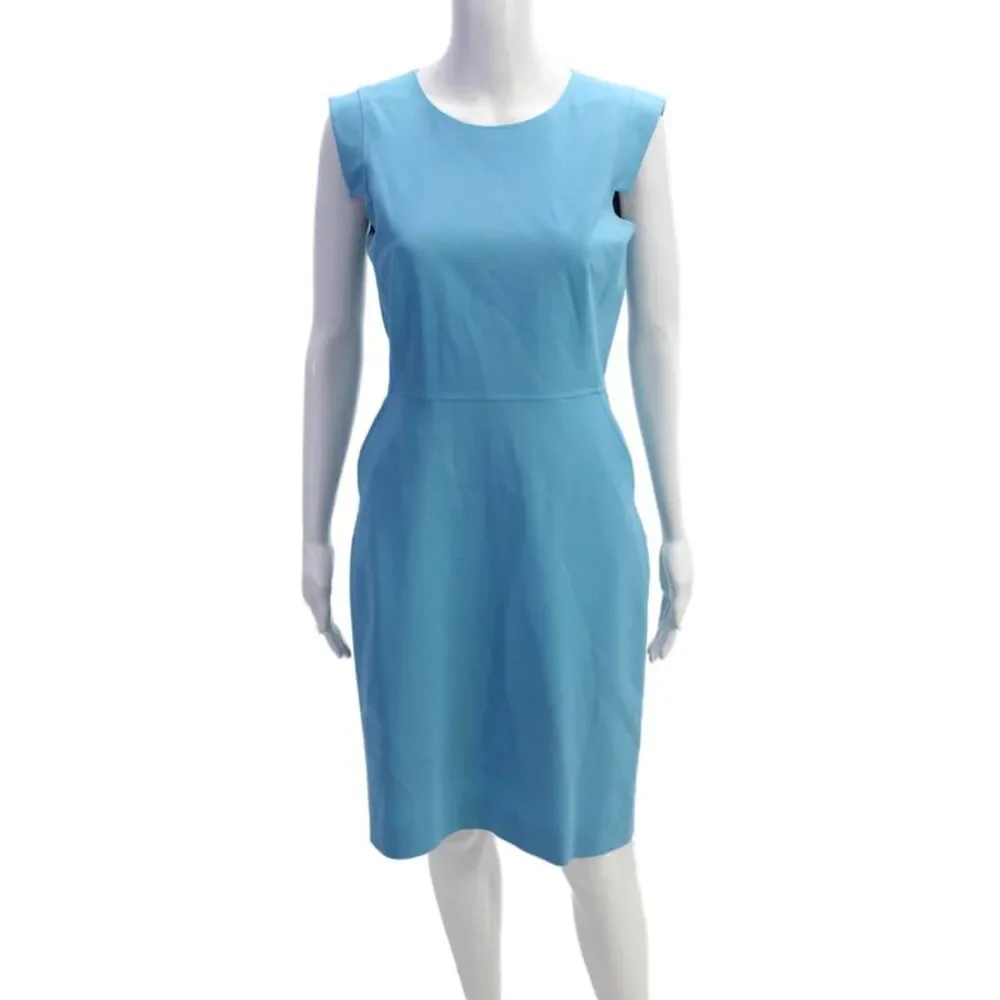 J Crew Womens Textured Sleeveless Round Neck Pleated Dress Blue Size 04